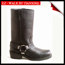 GENUINE LEATHER MOTOCYCLE BOOTS WITH RUBBER OUTSOLE AND SQUARE TOE